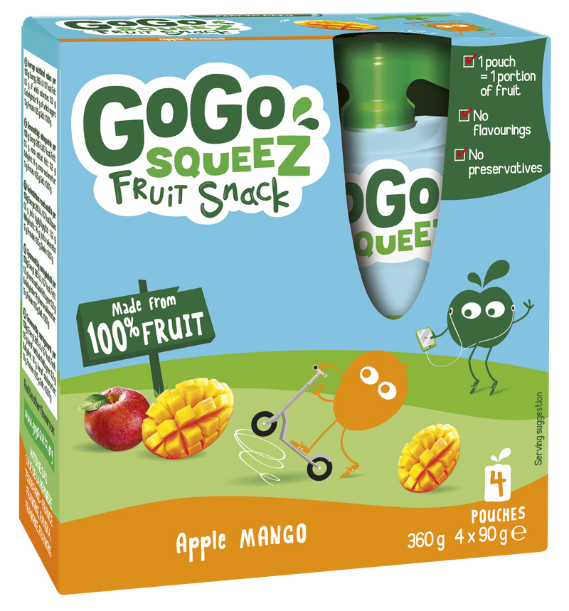 GoGo SqueeZ - Apple Mango Fruit Snack - 4 x 90g pouches