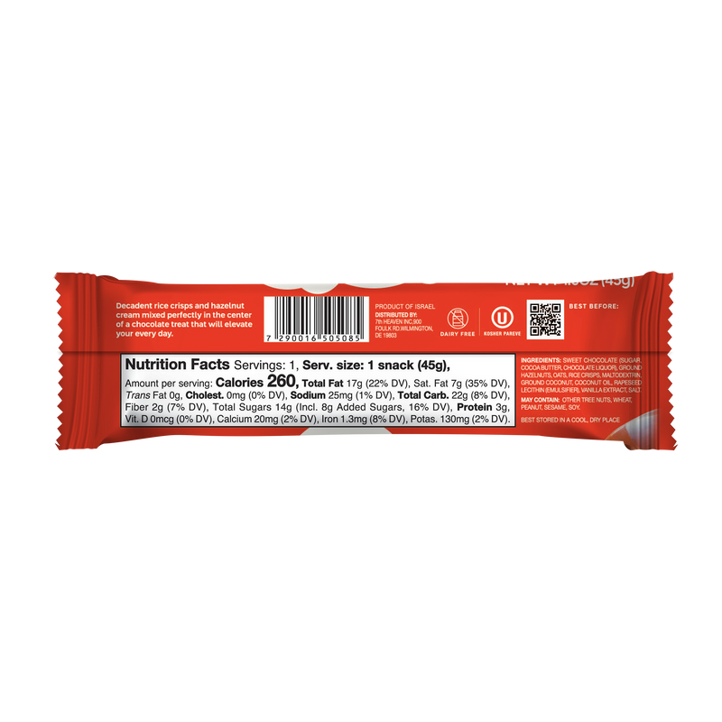 7th Heaven Rice Crisps & Hazelnut Cream Oat Milk Chocolate 45g