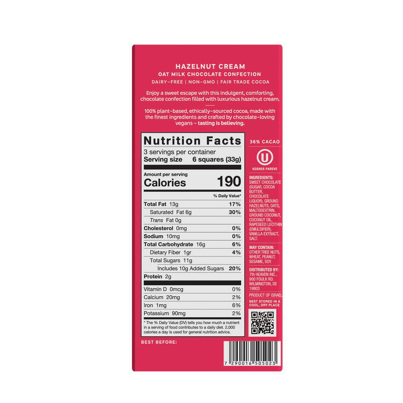 7th Heaven Hazelnut Cream Oat Milk Chocolate 100g