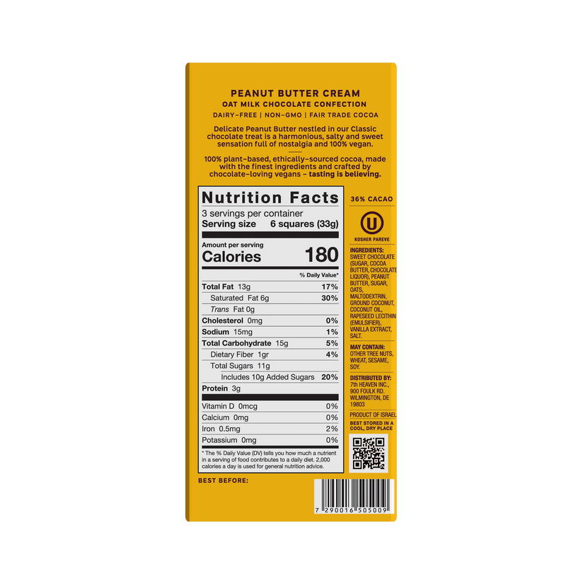 7th Heaven Peanut Butter Cream Oat Milk Chocolate 100g