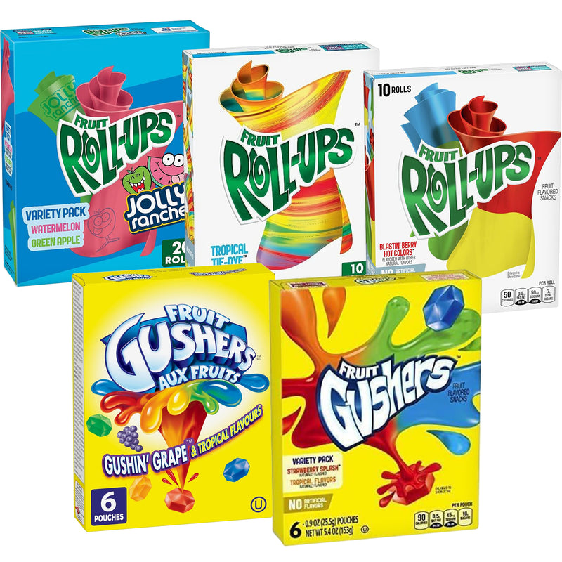 Betty Crocker Fruit Snack Variety | Fruit Roll Ups & Fruit Gushers Assortment | Pack of 5 by Broadway Candy