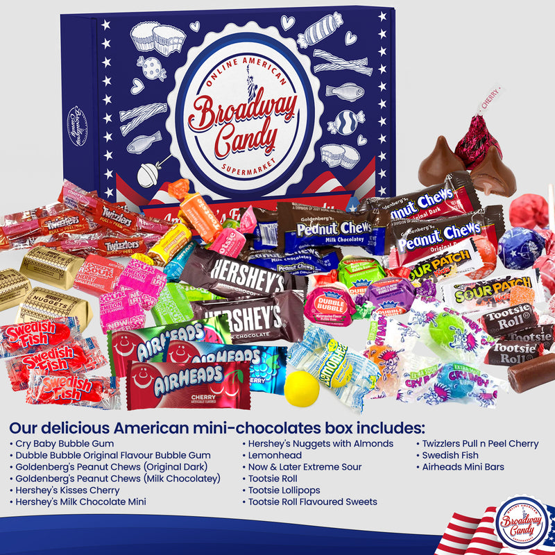 Mixed American Mini Candies Gift Box | 100 Piece Sweets & Chocolate Hamper by Broadway Candy