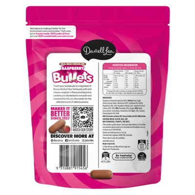 Darrell Lea Milk Chocolate Raspberry Bullets NK 204g