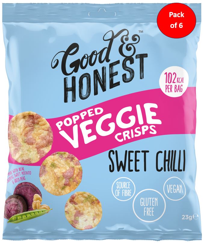 Good & Honest Pack of 24 x 23g Chips Veggie Chickpea, Sweet Potato & Pea Sweet Chilli