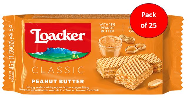 Loacker Pack of 25 x 45g Peanut Butter Wafers