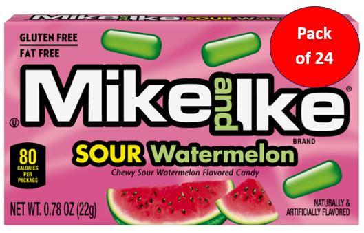 Mike & Ike Pack of 24 x 22g SMALL Sour Watermelon