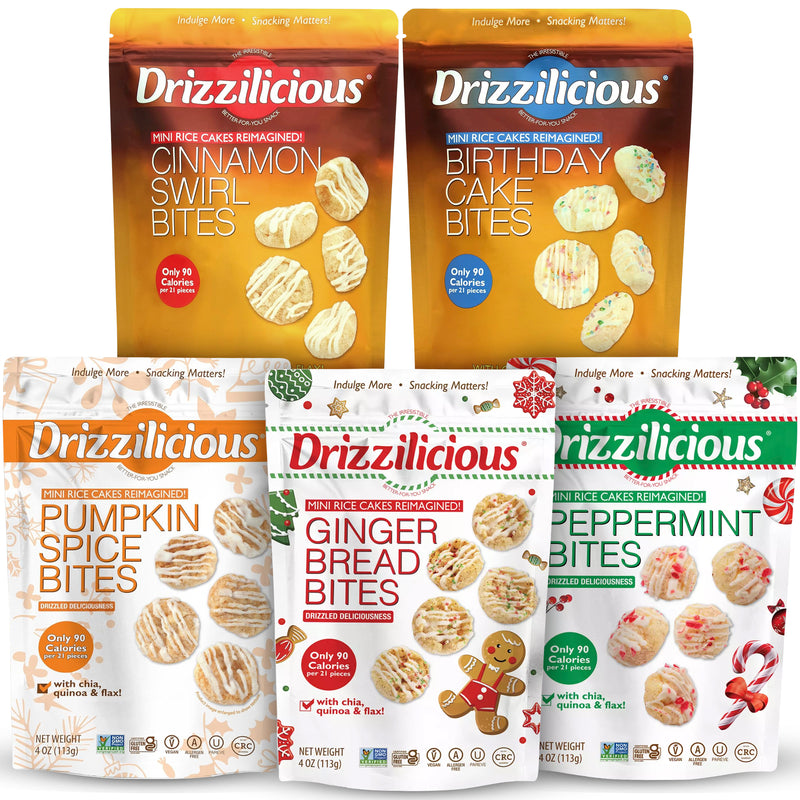 Drizzilicious Mini Rice Cakes Bites Seasonal Variety | Pack of 5 **Some Flavours Expire in June 2025**