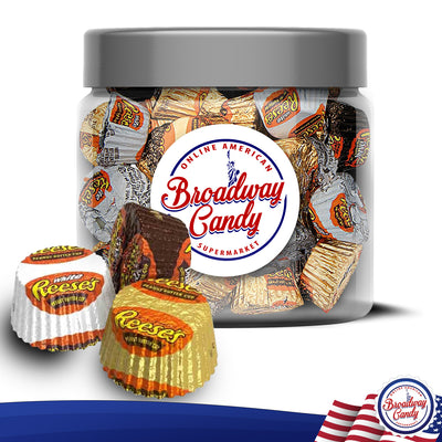 Reese's Mini Cups Assortment - Individually Wrapped - White, Milk & Dark Chocolate | Broadway Candy Confectionery Jar 500g | Approximately 50 Pieces