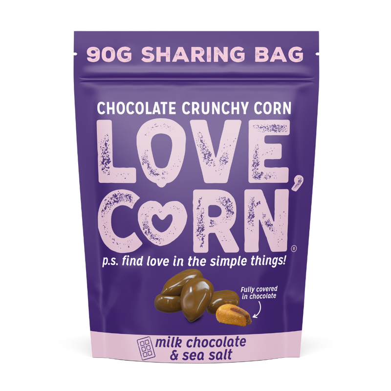 Love Corn Pack of 6 x 90g Milk Chocolate & Sea Salt