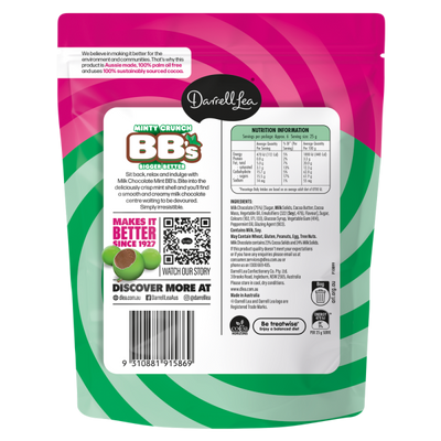 Darrell Lea Milk Chocolate Minty Crunch BB's NK 168g