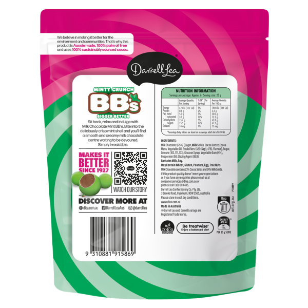 Darrell Lea Milk Chocolate Minty Crunch BB&