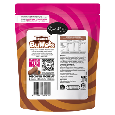 Darrell Lea Milk Chocolate Liquorice Bullets NK 204g