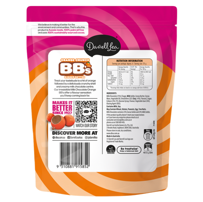 Darrell Lea Milk Chocolate Orange Crunch BB's NK 168g