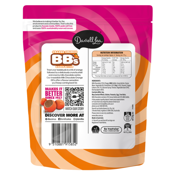 Darrell Lea Milk Chocolate Orange Crunch BB&