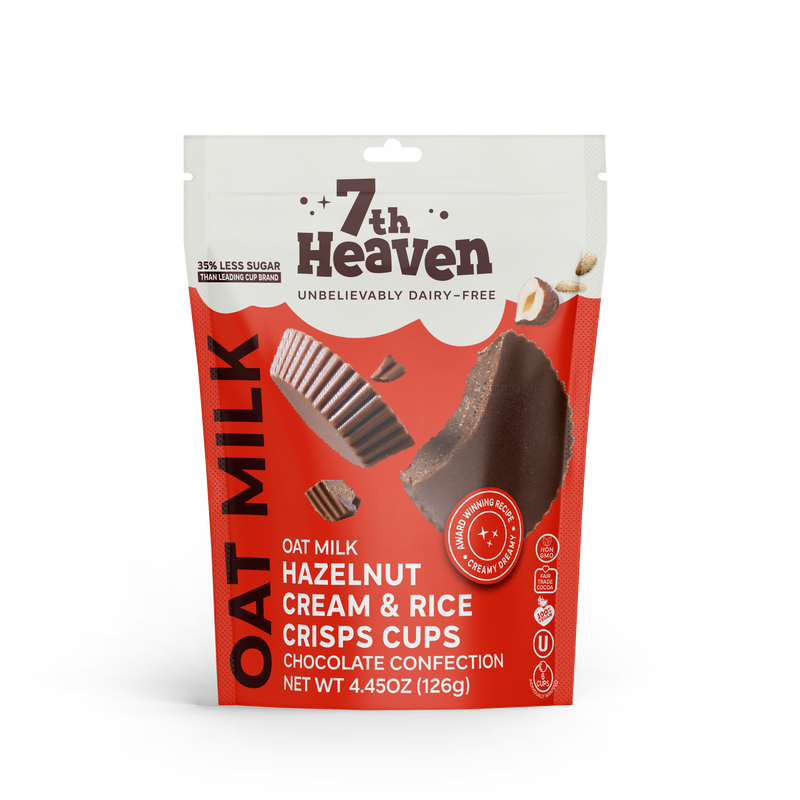 7th Heaven Hazelnut Cream and Rice Crisps Cream Cups Pouch Oat Milk Chocolate 126g