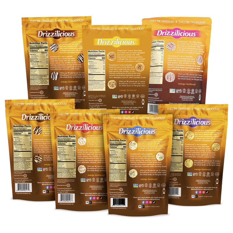 Drizzilicious Mini Rice Cake Bites Variety Mix | 113g Bags | Pack of 7