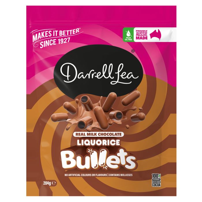 Darrell Lea Milk Chocolate Liquorice Bullets NK 204g – Broadway Candy