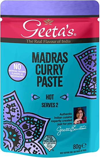 Geetas Pack of 12 x 80g Curry Paste Madras Hot