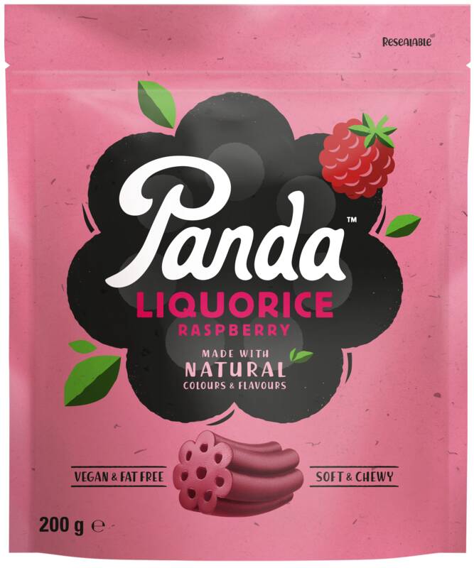 Panda Pack of 12 x 200g Liquorice Bags Raspberry
