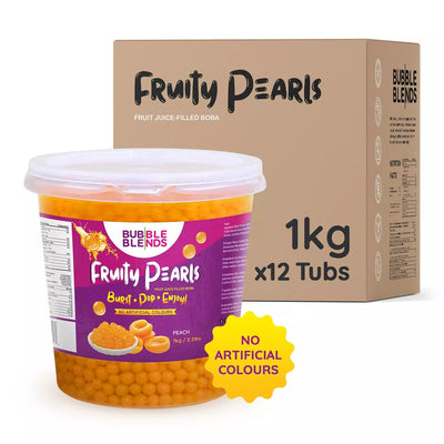Bubble Blends - Peach Popping Boba Fruit Juice Filled Pearls 1kg x 12 Tubs