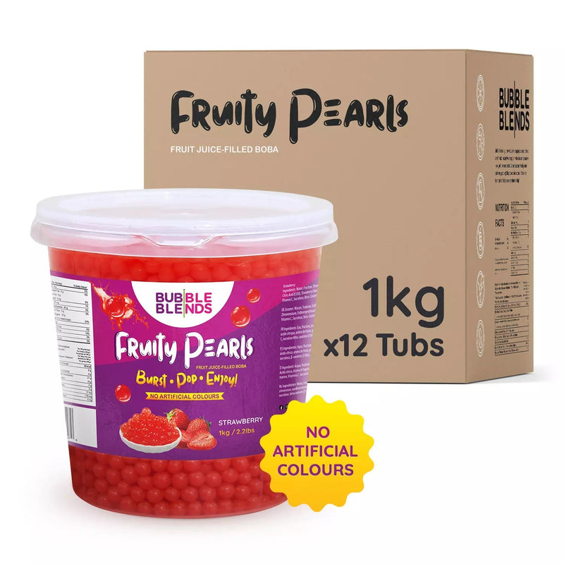 Bubble Blends - Strawberry Popping Boba Fruit Juice Filled Pearls 1kg x12 Tubs