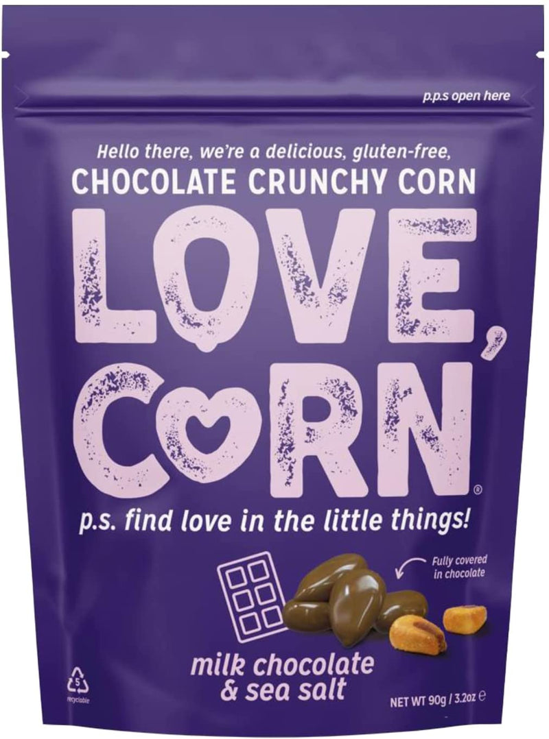 Love Corn Pack of 6 x 90g Milk Chocolate & Sea Salt