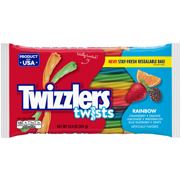 Twizzlers Big Bag Rainbow Twists 351g | Low Fat Snack | Mixed Fruit Flavours